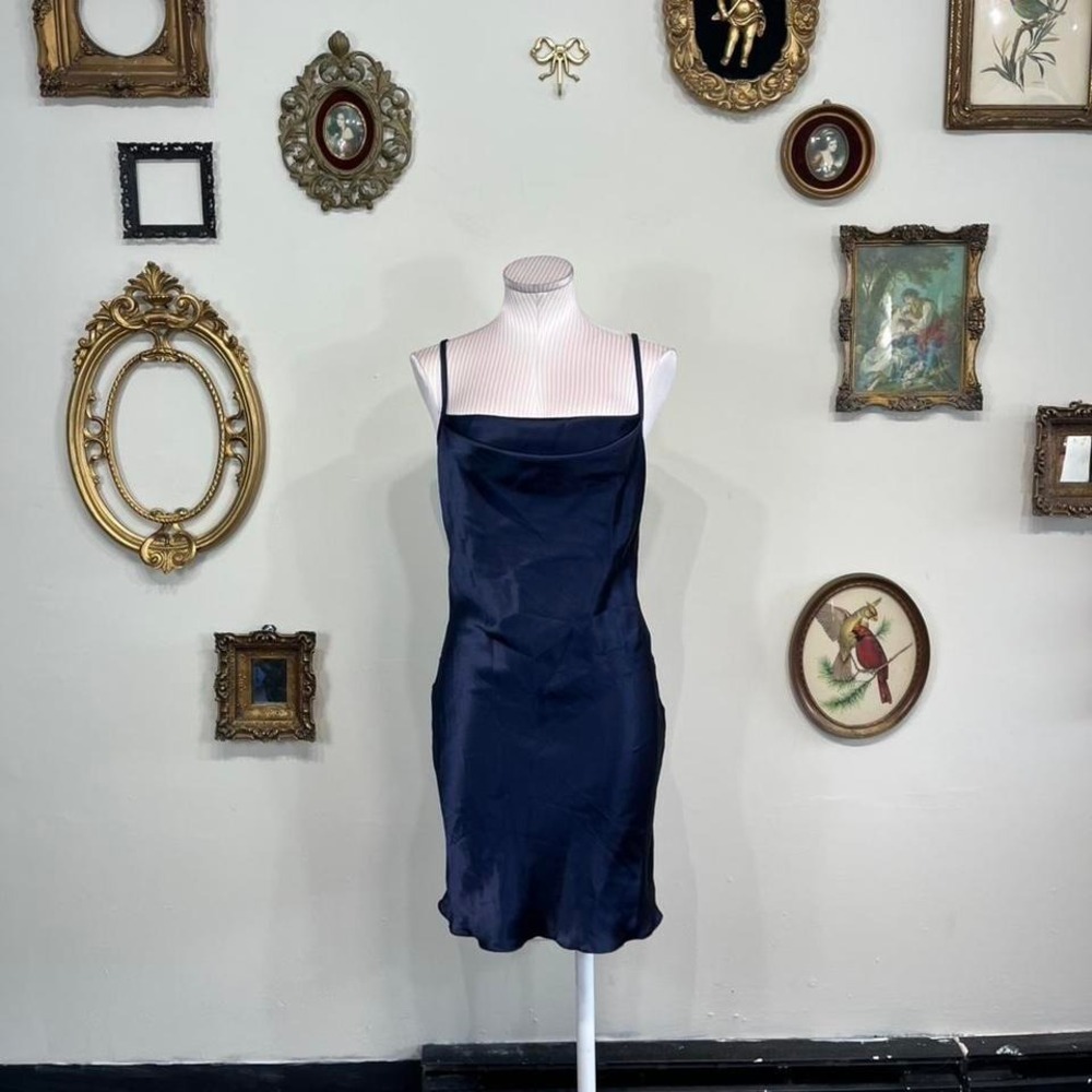 Vintage Y2K Bebe Navy Satin Slip Dress – Size Small